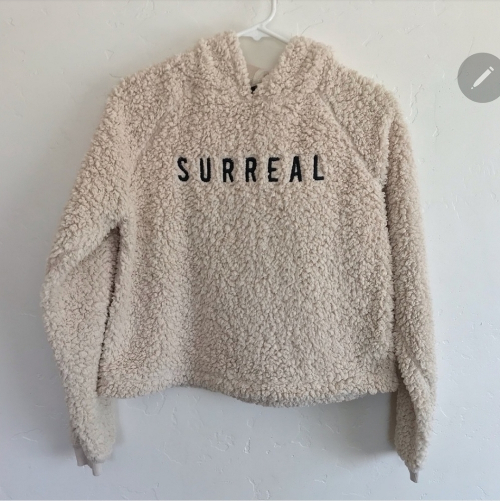 Urban Outfitters Cream Teddy Cropped Hoodie Small
